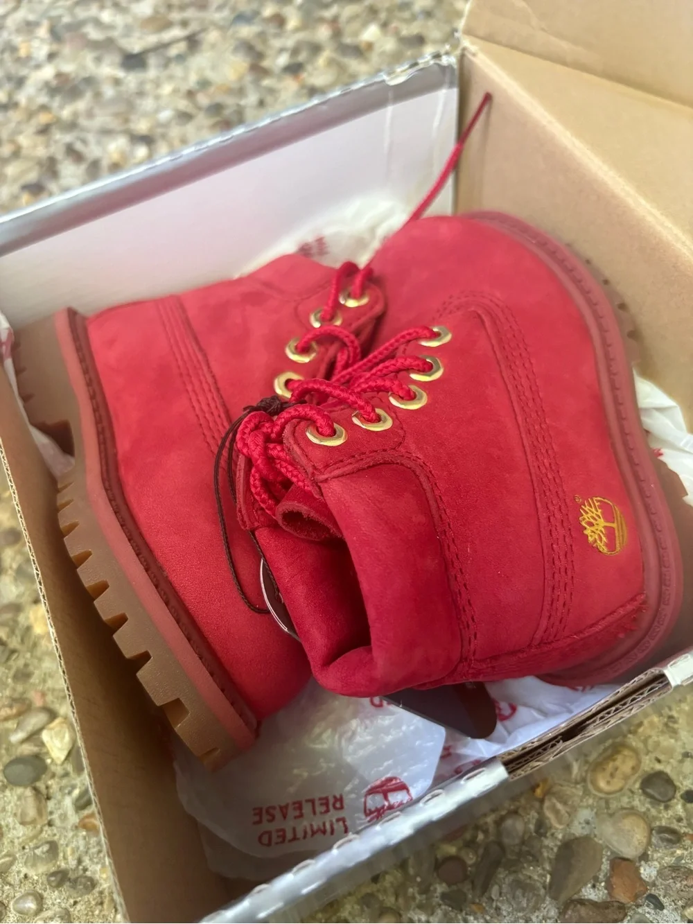 Timberland Kids Red Suede Lace-Up Boots